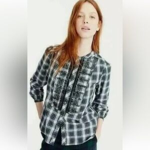 NWOT J Crew plaid blouse with beading detail (S)